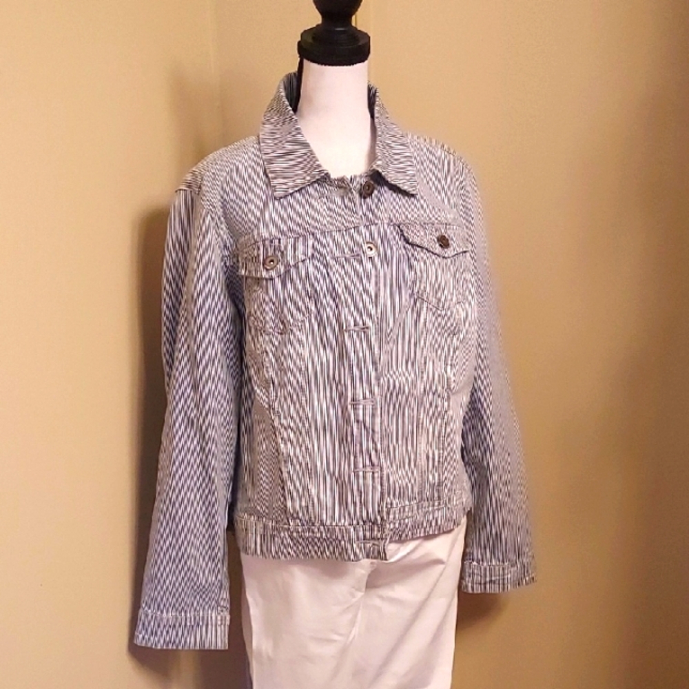 Baccini Blue and White Jean Jacket with Classic Collar